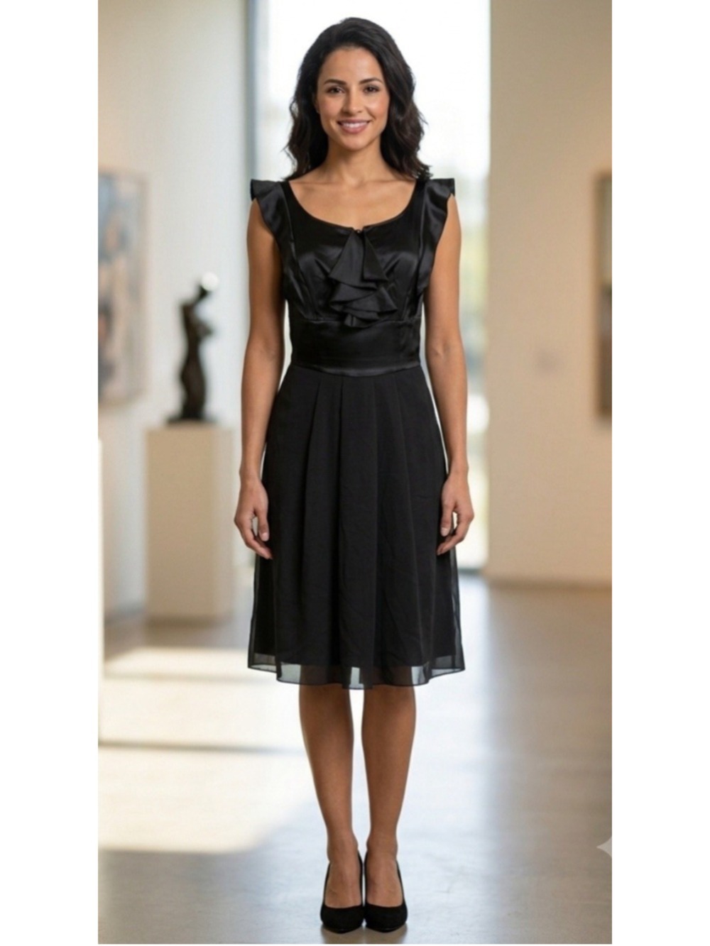 EMPORIO ARMANI Silk Crepe Cocktail Dress Size 38/US 2 Black Luxury Couture VTG